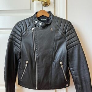 Zadig & Voltaire Black Quilted Leather Moto Jacket